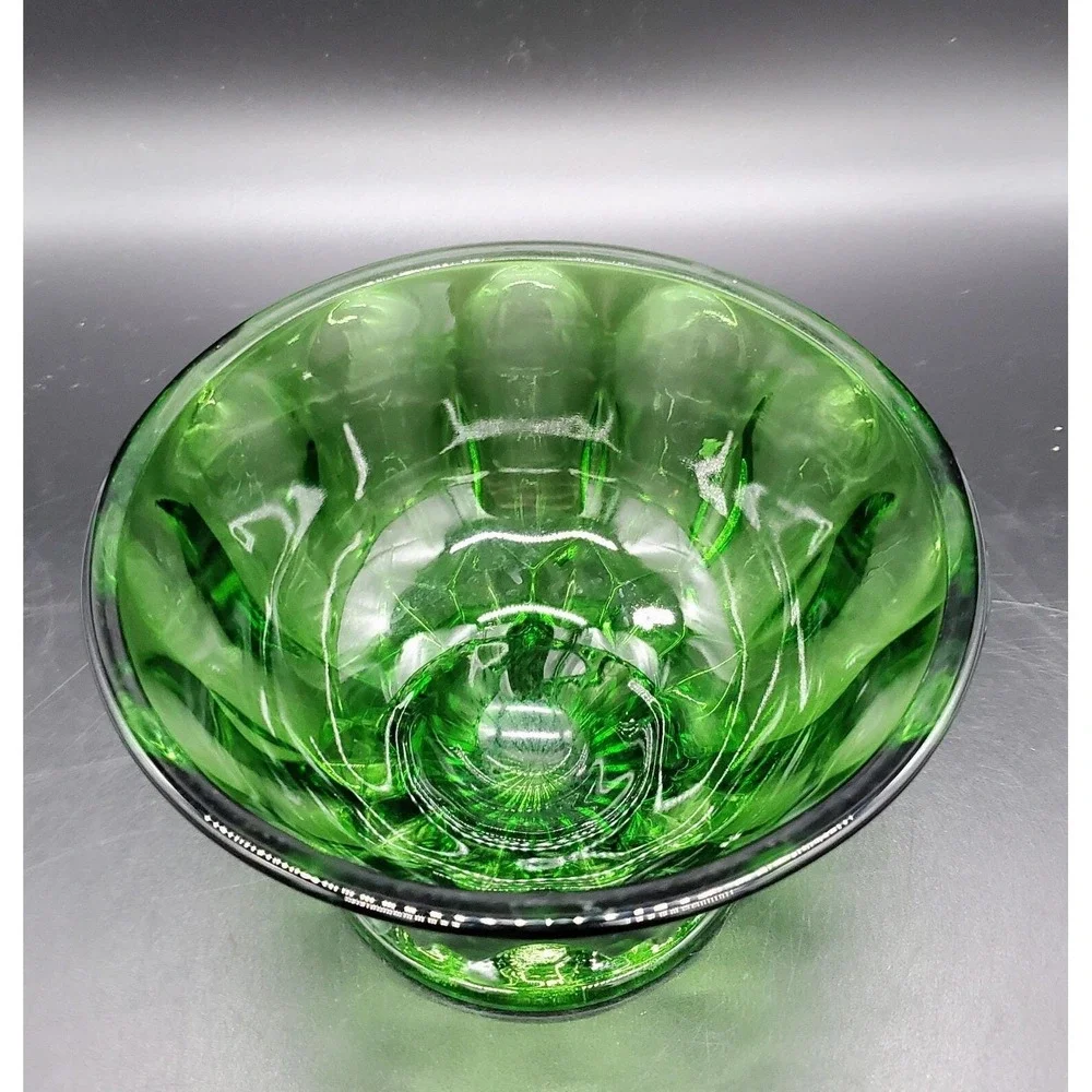 Vintage Anchor Hocking Emerald Green‎ Glass Thumbprint Pedestal Candy Dish Bowl